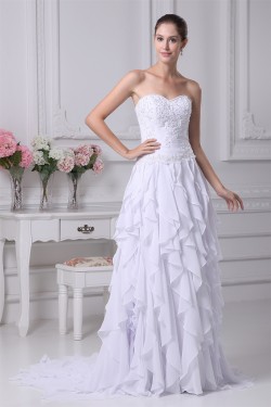 Sleeveless A-Line Sweetheart Chiffon Silk like Satin Wedding Dresses 2030356