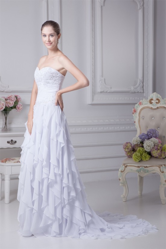 Sleeveless A-Line Sweetheart Chiffon Silk like Satin Wedding Dresses 2030356