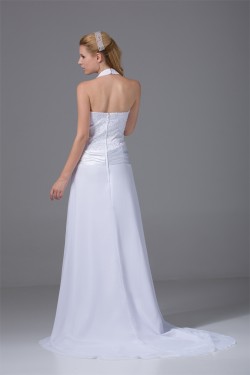 Sleeveless Chiffon Silk like Satin Halter Reception Wedding Dresses 2030362