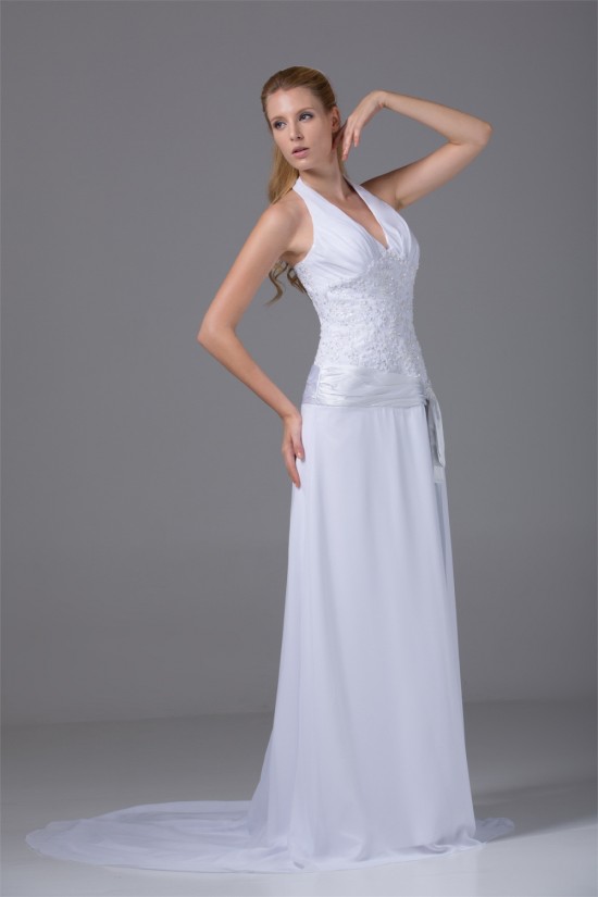 Sleeveless Chiffon Silk like Satin Halter Reception Wedding Dresses 2030362 Sleeveless Chiffon Silk like Satin Halter Reception Wedding Dresses 2030362