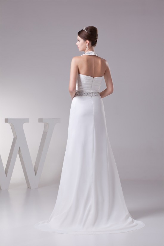 A-Line Chiffon Silk like Satin Halter Beaded Sweet Wedding Dresses 2030363 A-Line Chiffon Silk like Satin Halter Beaded Sweet Wedding Dresses 2030363