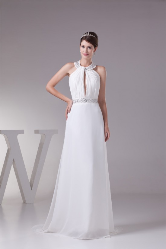 A-Line Chiffon Silk like Satin Halter Beaded Sweet Wedding Dresses 2030363 A-Line Chiffon Silk like Satin Halter Beaded Sweet Wedding Dresses 2030363