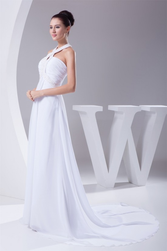 A-Line Chiffon Silk like Satin Halter Beaded Sweet Wedding Dresses 2030364 A-Line Chiffon Silk like Satin Halter Beaded Sweet Wedding Dresses 2030364
