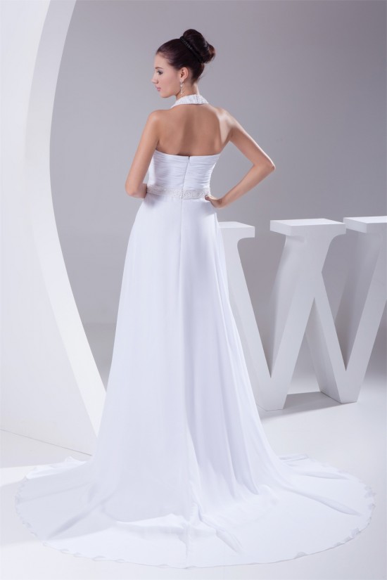 A-Line Chiffon Silk like Satin Halter Beaded Sweet Wedding Dresses 2030364 A-Line Chiffon Silk like Satin Halter Beaded Sweet Wedding Dresses 2030364