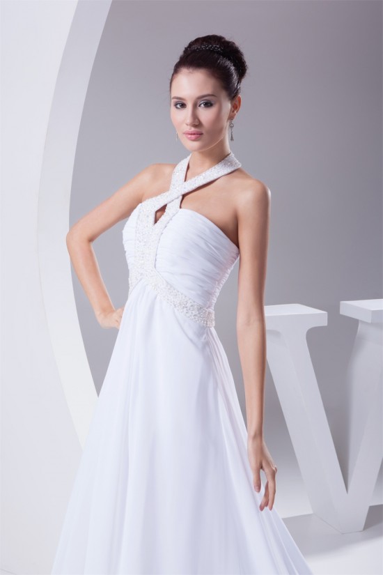 A-Line Chiffon Silk like Satin Halter Beaded Sweet Wedding Dresses 2030364 A-Line Chiffon Silk like Satin Halter Beaded Sweet Wedding Dresses 2030364