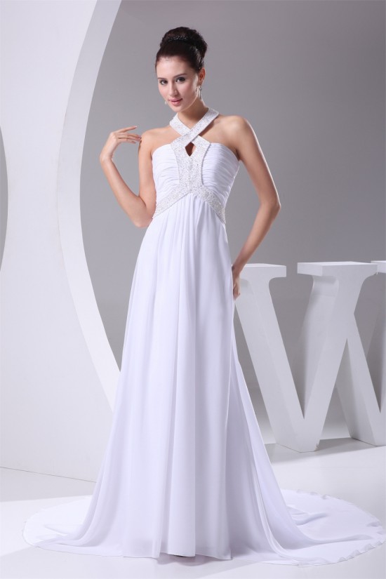 A-Line Chiffon Silk like Satin Halter Beaded Sweet Wedding Dresses 2030364 A-Line Chiffon Silk like Satin Halter Beaded Sweet Wedding Dresses 2030364