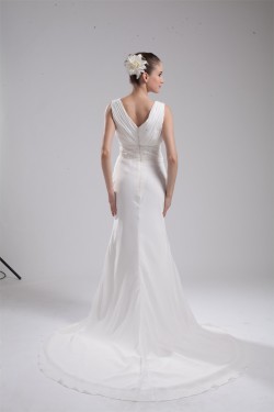 Trumpet/Mermaid Sleeveless Chiffon Beaded Reception Wedding Dresses 2030365
