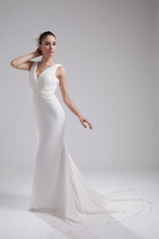 Trumpet/Mermaid Sleeveless Chiffon Beaded Reception Wedding Dresses 2030365 Trumpet/Mermaid Sleeveless Chiffon Beaded Reception Wedding Dresses 2030365