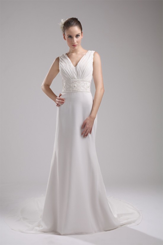 Trumpet/Mermaid Sleeveless Chiffon Beaded Reception Wedding Dresses 2030365 Trumpet/Mermaid Sleeveless Chiffon Beaded Reception Wedding Dresses 2030365