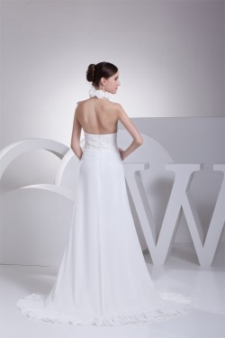 A-Line Halter Chiffon Silk like Satin Wedding Dresses 2030366