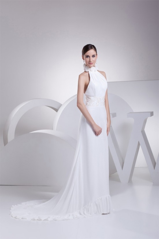 A-Line Halter Chiffon Silk like Satin Wedding Dresses 2030366 A-Line Halter Chiffon Silk like Satin Wedding Dresses 2030366