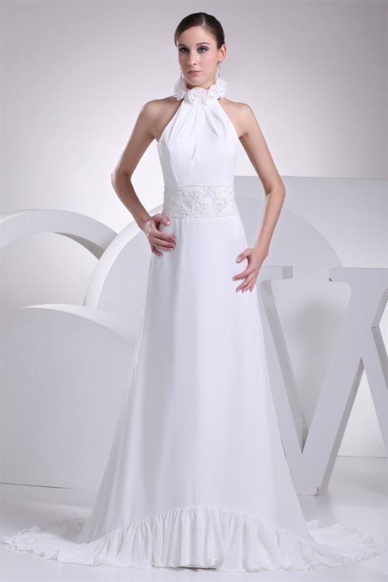 A-Line Halter Chiffon Silk like Satin Wedding Dresses 2030366 A-Line Halter Chiffon Silk like Satin Wedding Dresses 2030366