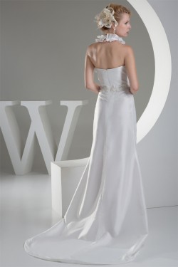 Sleeveless Halter Lace Taffeta Sheath/Column Sweet Wedding Dresses 2030367