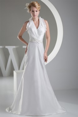 Sleeveless Halter Lace Taffeta Sheath/Column Sweet Wedding Dresses 2030367