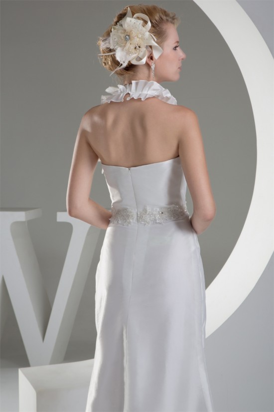 Sleeveless Halter Lace Taffeta Sheath/Column Sweet Wedding Dresses 2030367