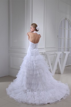 Sleeveless Halter Satin Organza Princess Reception Wedding Dresses 2030368