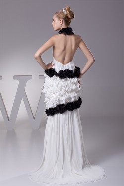 Sleeveless Halter Sheath/Column Chiffon Taffeta Silk like Satin New Arrival Wedding Dresses 2030369