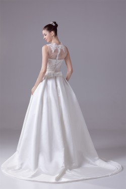 A-Line Sleeveless Satin Fine Netting Lace New Arrival Wedding Dresses 2030371