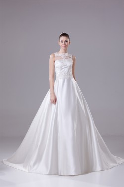A-Line Sleeveless Satin Fine Netting Lace New Arrival Wedding Dresses 2030371