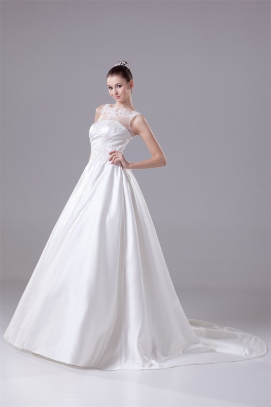 A-Line Sleeveless Satin Fine Netting Lace New Arrival Wedding Dresses 2030371 A-Line Sleeveless Satin Fine Netting Lace New Arrival Wedding Dresses 2030371