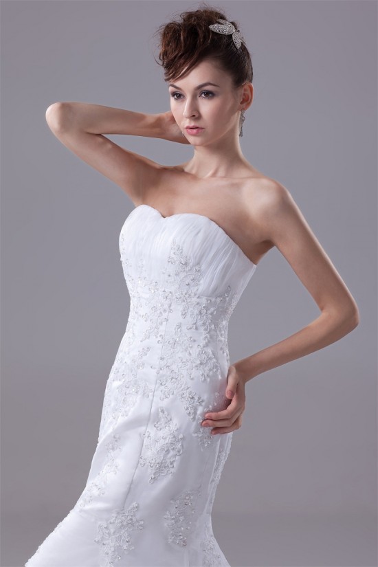 Mermaid/Trumpet Sleeveless Satin Lace LOrganza New Arrival Wedding Dresses 2030374