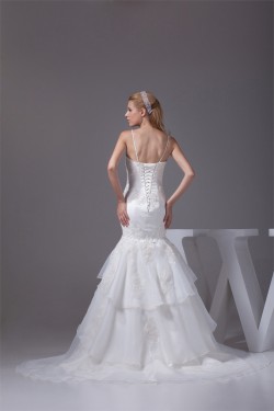 Mermaid/Trumpet Spaghetti Strap Satin Lace Sweetheart Reception Wedding Dresses 2030375