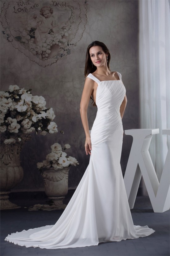 Sleeveless Mermaid/Trumpet Spaghetti Straps Chiffon Sweet Wedding Dresses 2030376