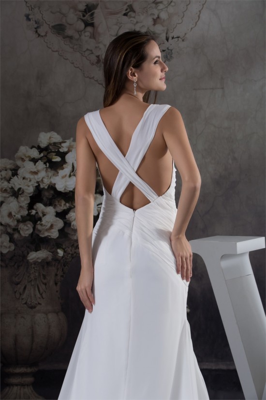 Sleeveless Mermaid/Trumpet Spaghetti Straps Chiffon Sweet Wedding Dresses 2030376