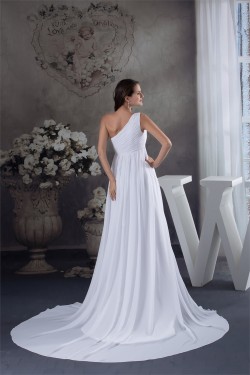 A-Line Chiffon Sleeveless One-Shoulder Wedding Dresses Maternity Wedding Dresses 2030377
