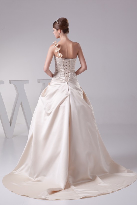 Ball Gown Sleeveless One-Shoulder Satin Lace Fine Netting Reception Wedding Dresses 2030378 Ball Gown Sleeveless One-Shoulder Satin Lace Fine Netting Reception Wedding Dresses 2030378