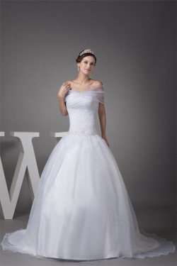 Sleeveless Portrait Satin Organza Princess New Arrival Wedding Dresses 2030379