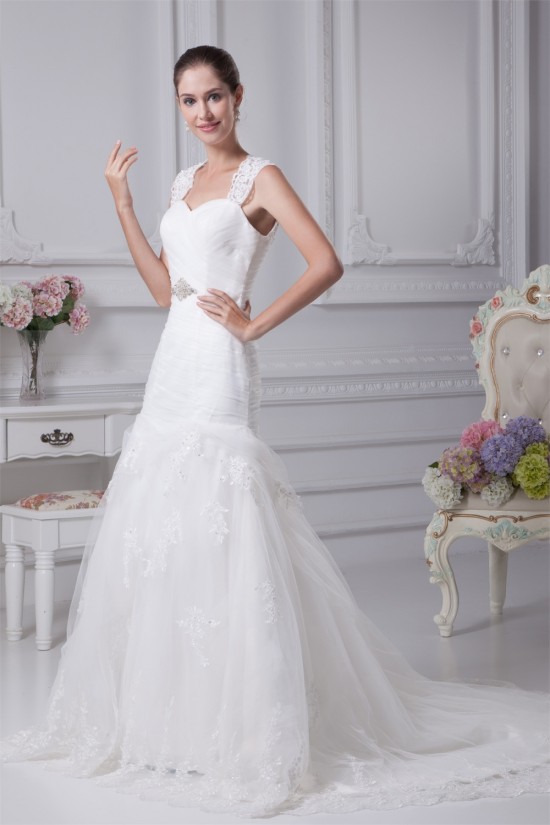 Sleeveless Satin Fine Netting A-Line Straps Lace Wedding Dresses 2030384 Sleeveless Satin Fine Netting A-Line Straps Lace Wedding Dresses 2030384