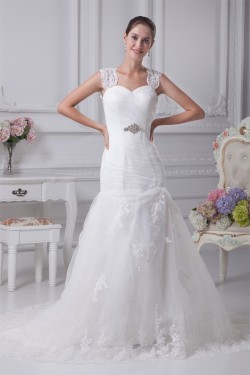 Sleeveless Satin Fine Netting A-Line Straps Lace Wedding Dresses 2030384