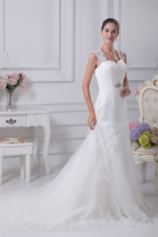 Sleeveless Satin Fine Netting A-Line Straps Lace Wedding Dresses 2030384 Sleeveless Satin Fine Netting A-Line Straps Lace Wedding Dresses 2030384
