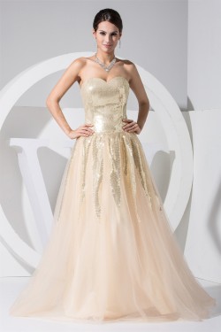 A-Line Sweetheart Sleeveless Satin Fine Netting Sequined Material Wedding Dresses 2030385