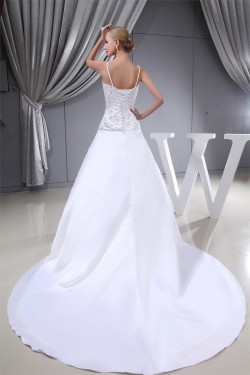Sleeveless Satin Fine Netting Spaghetti Straps Beaded Wedding Dresses 2030386
