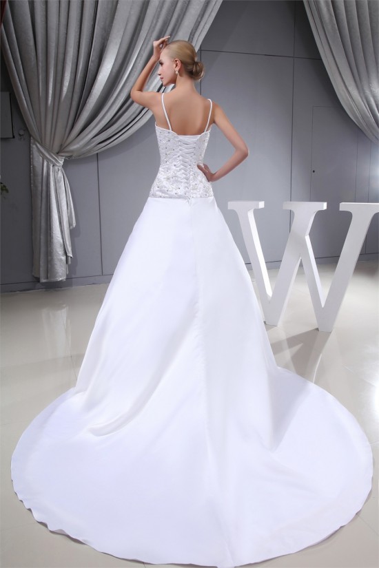 Sleeveless Satin Fine Netting Spaghetti Straps Beaded Wedding Dresses 2030386 Sleeveless Satin Fine Netting Spaghetti Straps Beaded Wedding Dresses 2030386