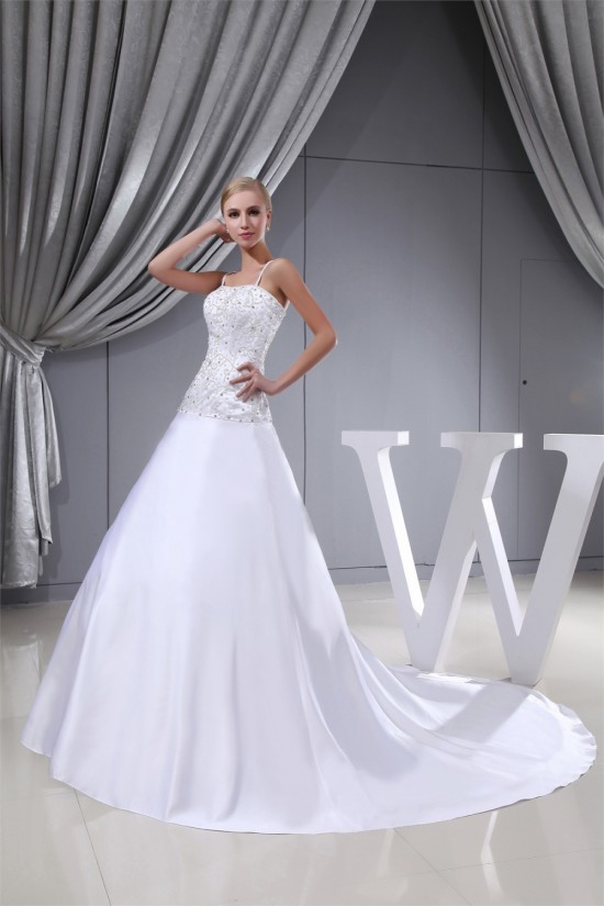 Sleeveless Satin Fine Netting Spaghetti Straps Beaded Wedding Dresses 2030386 Sleeveless Satin Fine Netting Spaghetti Straps Beaded Wedding Dresses 2030386