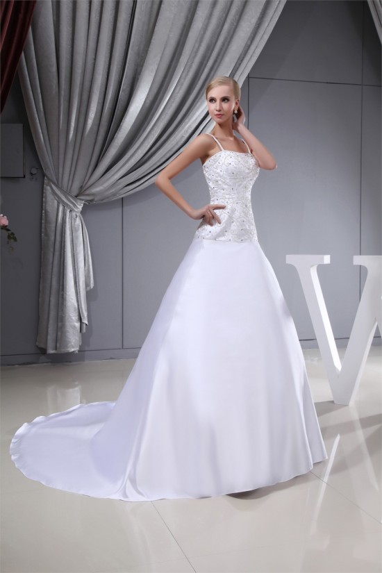 Sleeveless Satin Fine Netting Spaghetti Straps Beaded Wedding Dresses 2030386 Sleeveless Satin Fine Netting Spaghetti Straps Beaded Wedding Dresses 2030386