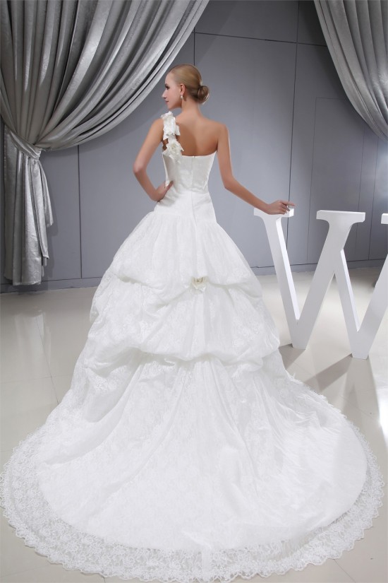 Ball Gown One-Shoulder Sleeveless Satin Lace Fine Netting Wedding Dresses 2030387 Ball Gown One-Shoulder Sleeveless Satin Lace Fine Netting Wedding Dresses 2030387