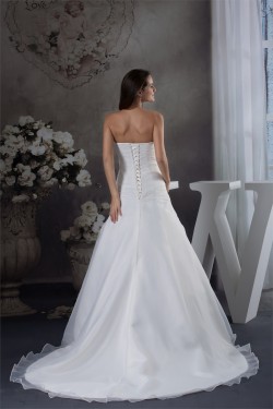 A-Line Strapless Sleeveless Satin Lace Organza Wedding Dresses 2030389