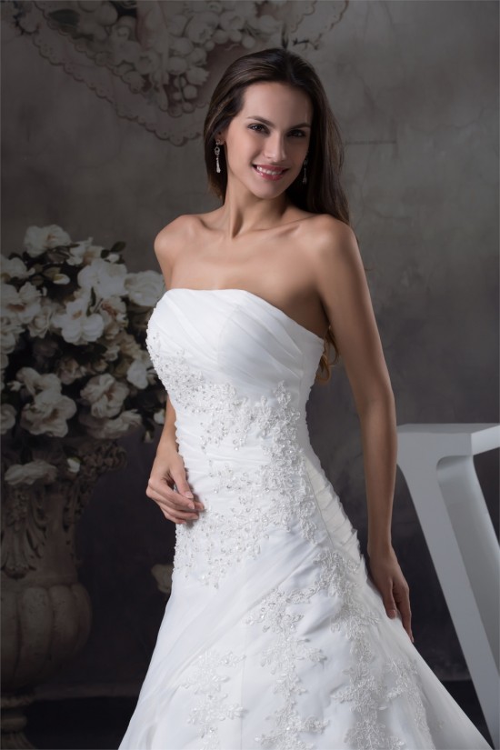 A-Line Strapless Sleeveless Satin Lace Organza Wedding Dresses 2030389 A-Line Strapless Sleeveless Satin Lace Organza Wedding Dresses 2030389