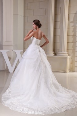 A-Line Strapless Sleeveless Satin Lace Organza Wedding Dresses 2030390