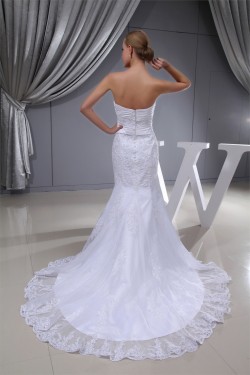 Trumpet/Mermaid Sweetheart Satin Beaded Lace Organza Wedding Dresses 2030391