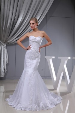 Trumpet/Mermaid Sweetheart Satin Beaded Lace Organza Wedding Dresses 2030391