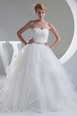 Ball Gown Sleeveless Satin Organza Sweetheart Wedding Dresses 2030394
