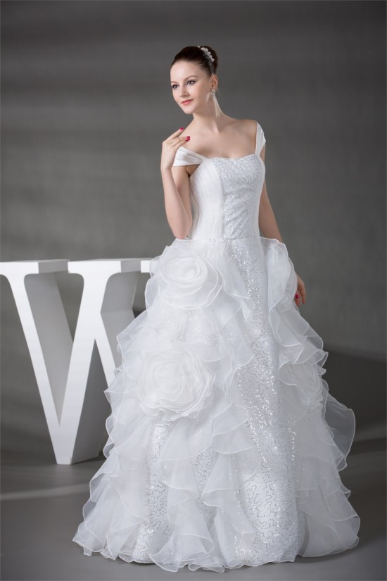 Sleeveless Satin Organza Sequined Lace Portrait Wedding Dresses 2030395