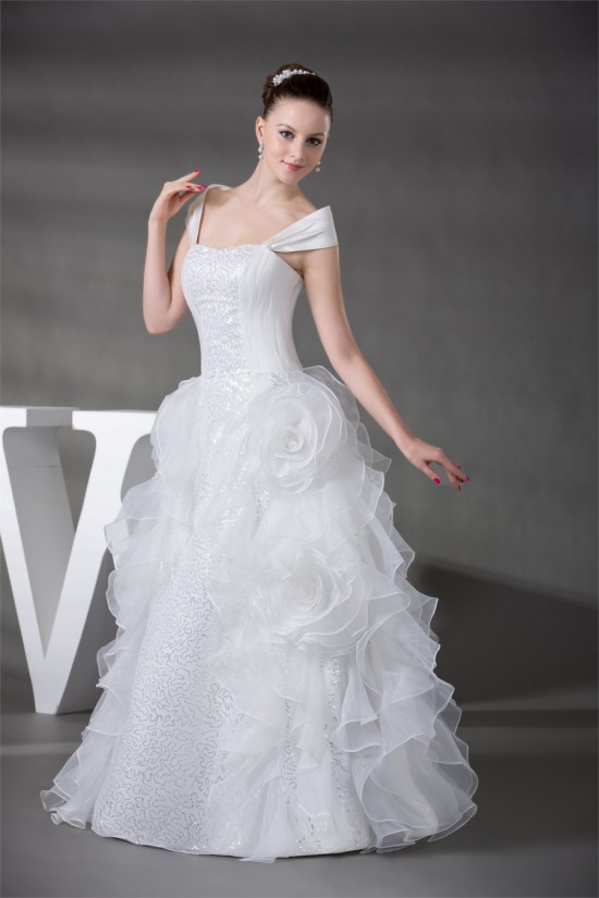 Sleeveless Satin Organza Sequined Lace Portrait Wedding Dresses 2030395