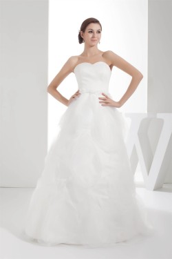 Sleeveless Satin Organza Sweetheart A-Line Sweet Wedding Dresses 2030397