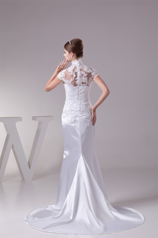 Trumpet/Mermaid High Neck Lace Silk like Satin Fine Netting Wedding Dresses 2030400 Trumpet/Mermaid High Neck Lace Silk like Satin Fine Netting Wedding Dresses 2030400